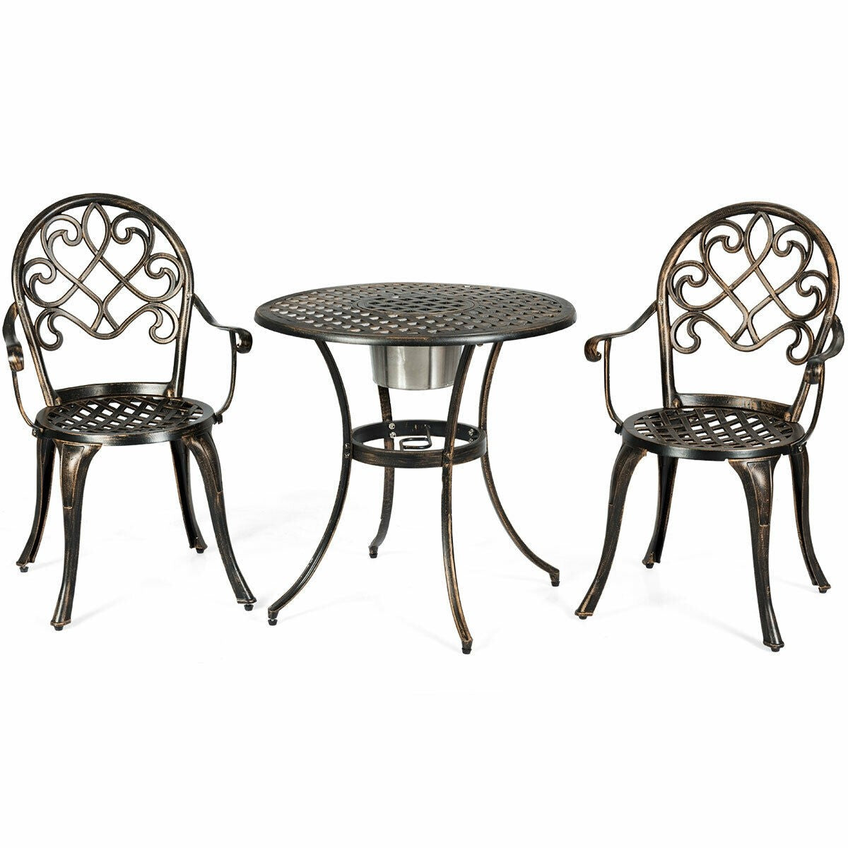 Giantex 3pcs Bistro Table Set Cast Aluminum Outdoor Patio Furniture Set (Antique Bronze)