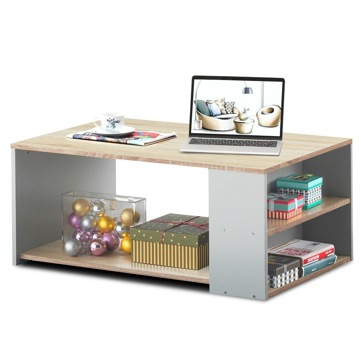 Coffee Table with Storage Shelves Stable Frame,Smooth Surface & Extra Storage Space