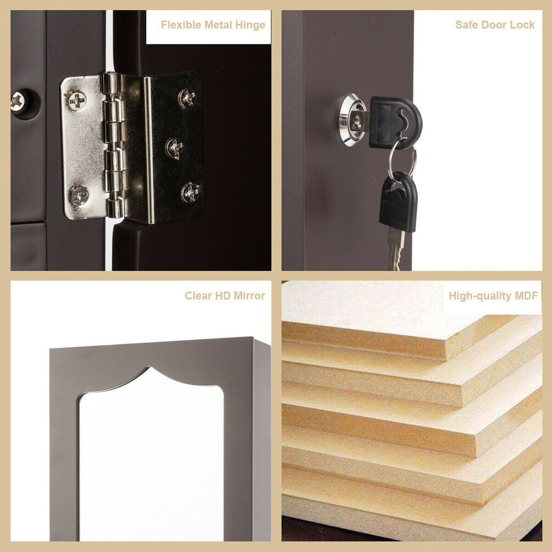 CHARMAID | 5 LEDs Jewelry Armoire Wall Mounted/Door Hanging Mirror - Giantexus