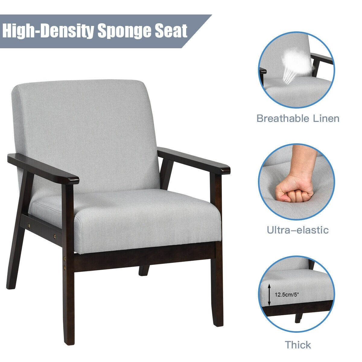 Mid-Century Modern Accent Chair for Living Room - Giantexus