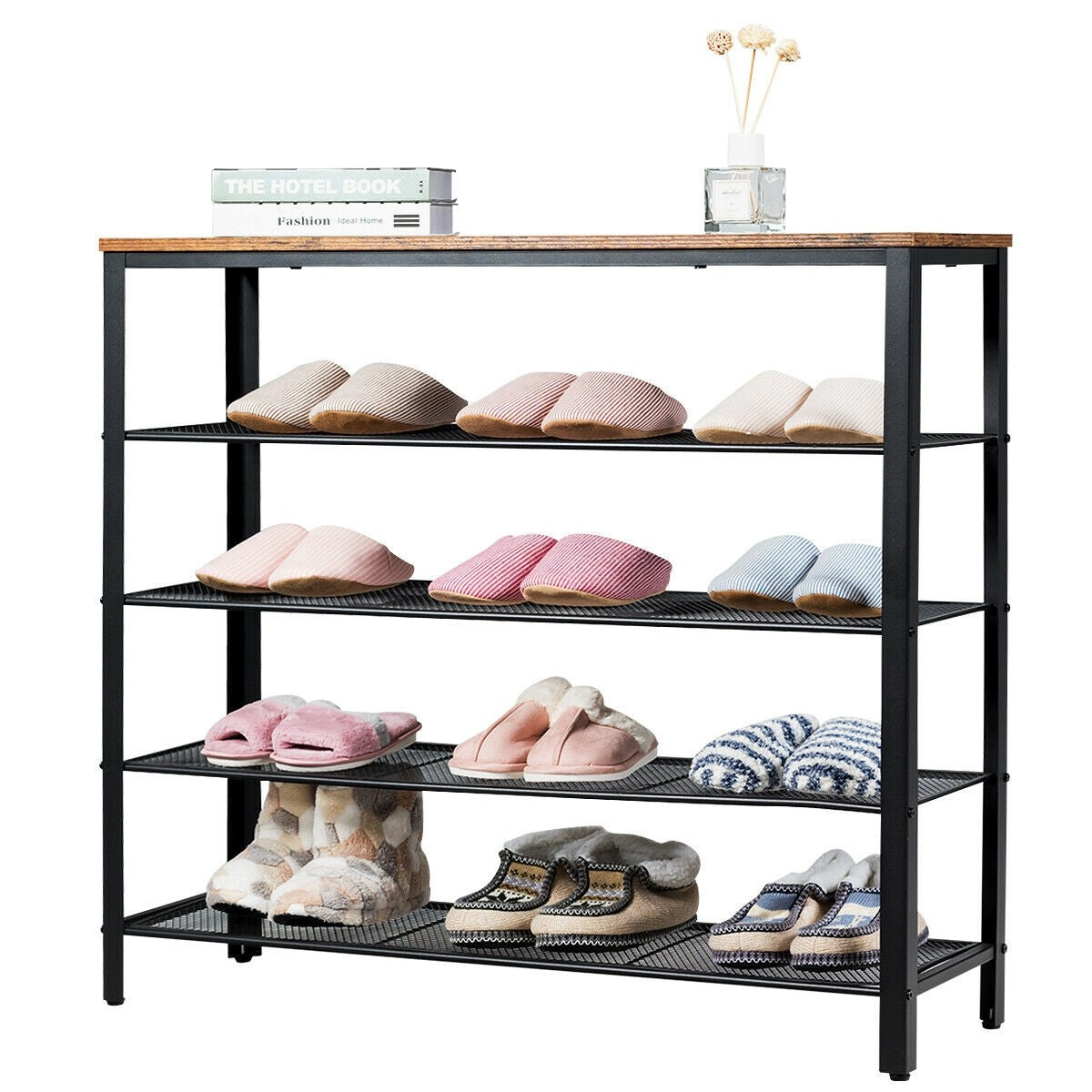5-Tier Shoe Rack, Industrial Metal Shoe Storage Organizer - Giantexus