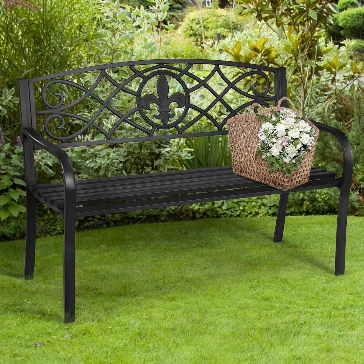 Giantex 50inch Patio Garden Bench,Outdoor Loveseat with Pattern Backrest