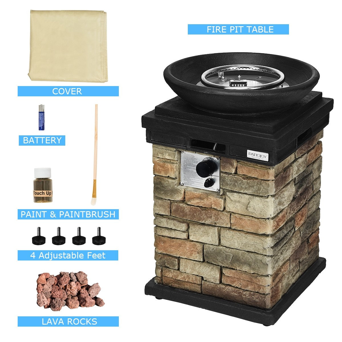 Firebowl Column, 40,000 BTU Outdoor Gas Fire Pit - Giantex