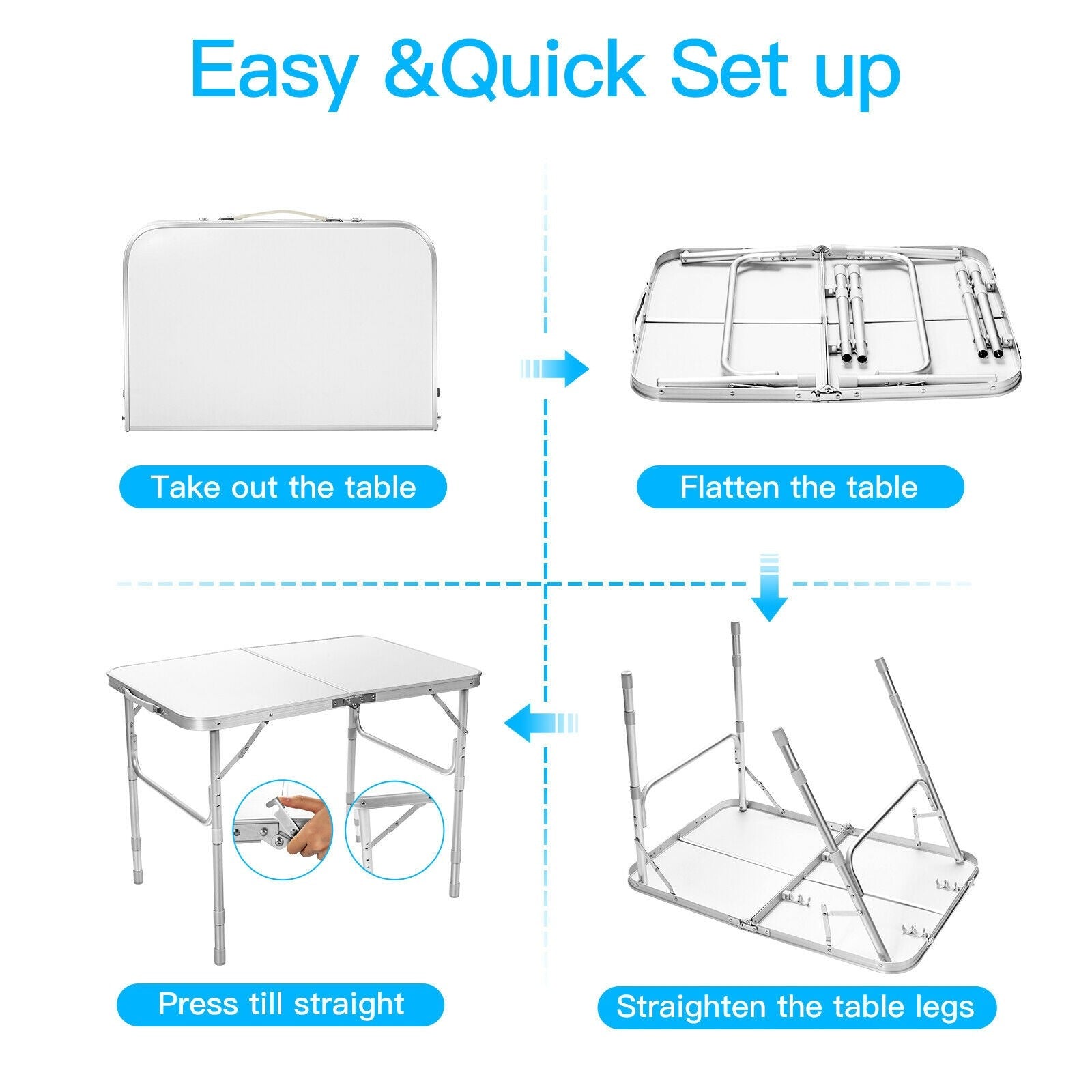 Folding Table Portable Camping Table W/3 Adjustable Heights