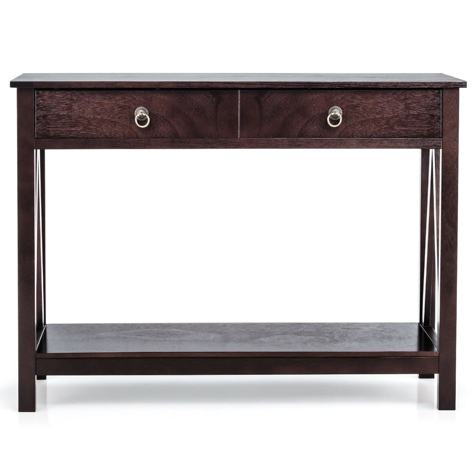 Console Table 2-Tier with Storage Drawers and Shelf