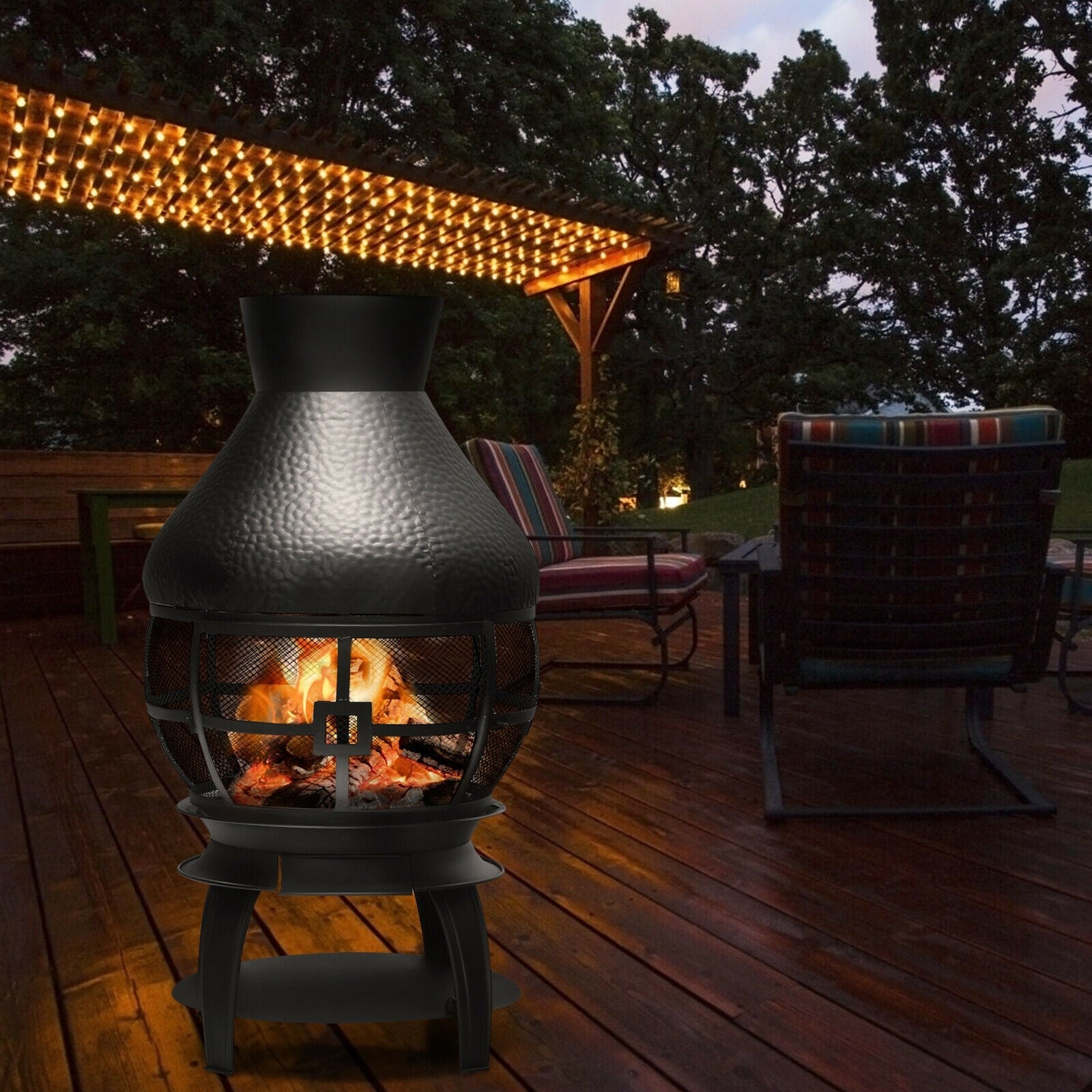 Wood Burning Chiminea, Heavy Duty Fireplace Wooden Chiminea Fire Pit
