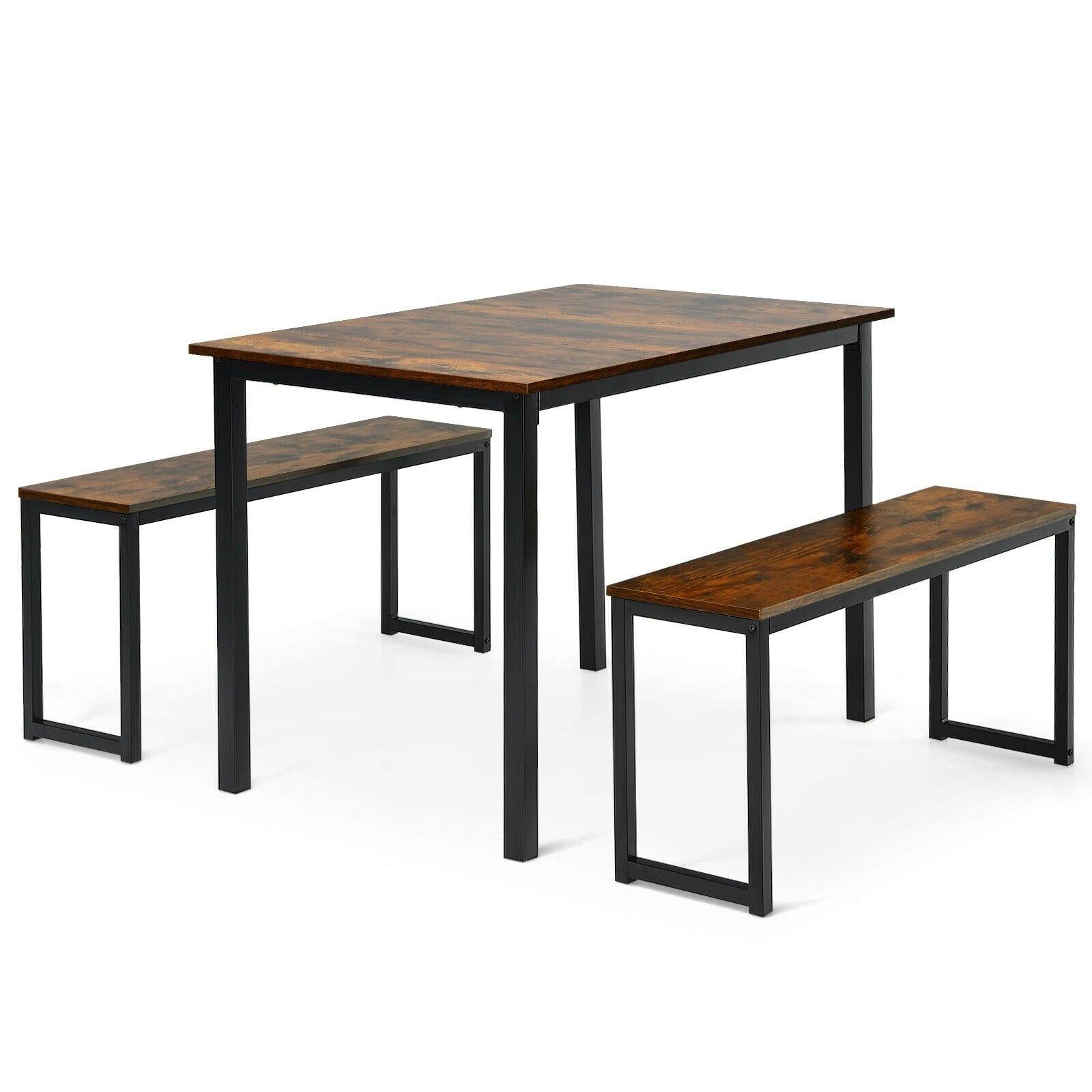 3-Piece Dining Table Set with 2 Benches, Kitchen Bench Table Set - Giantexus