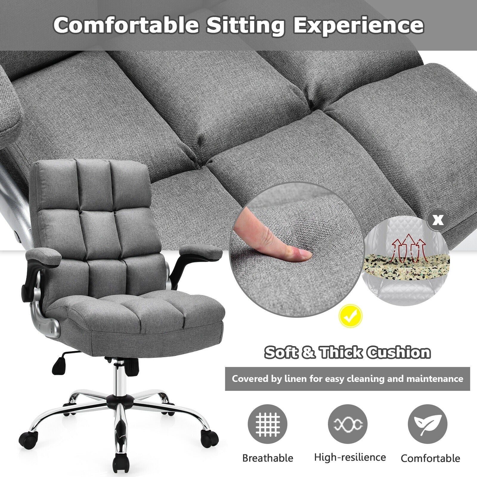 Giantex Executive Office Chair,Adjustable Tilt Angle and Flip-up