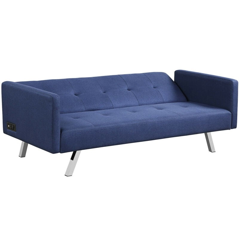 Convertible Futon Sofa, Modern 3 Seat Sofa Bed with USB and Power Strip