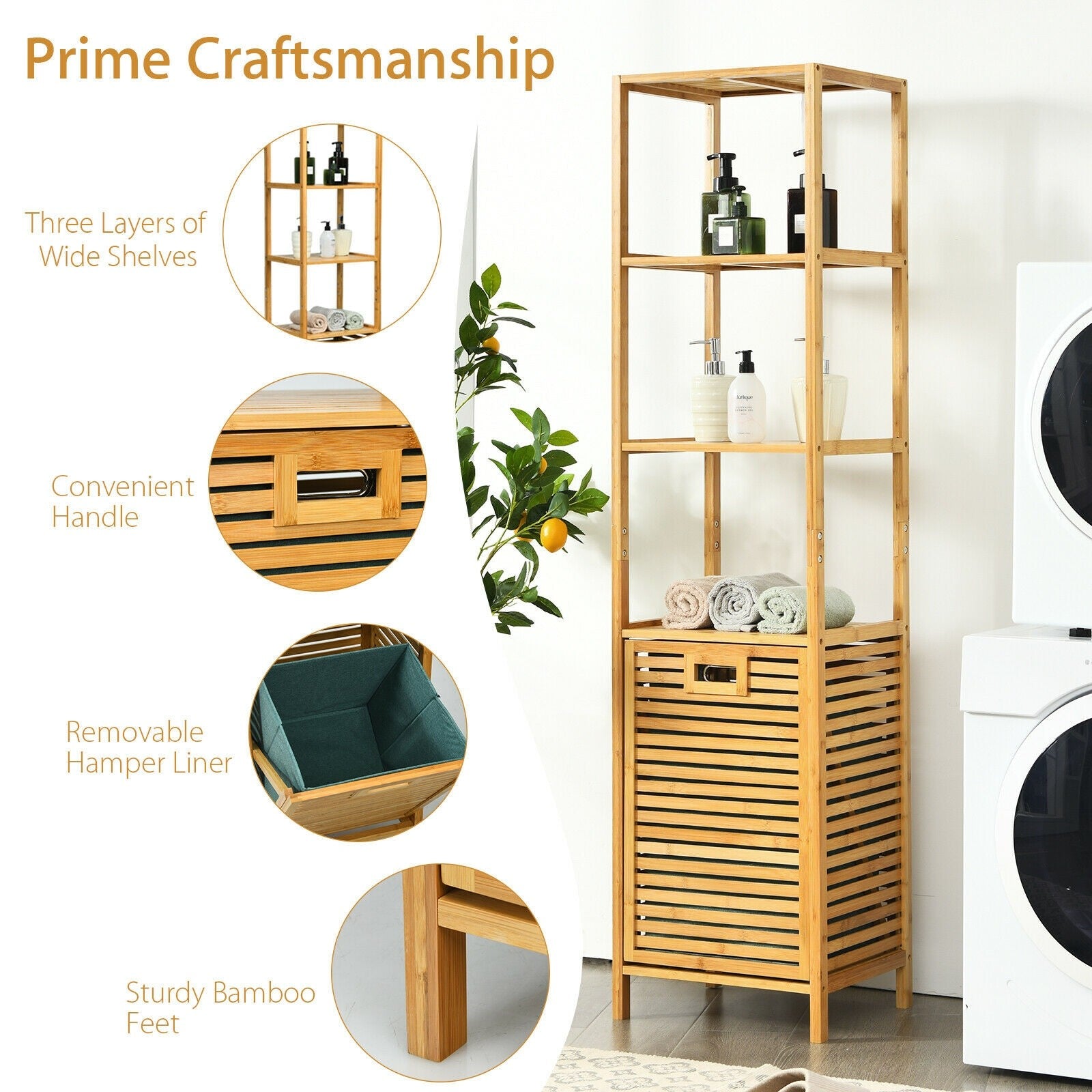 63" Tilt Out Laundry Hamper and 4-Tier Storage Shelves