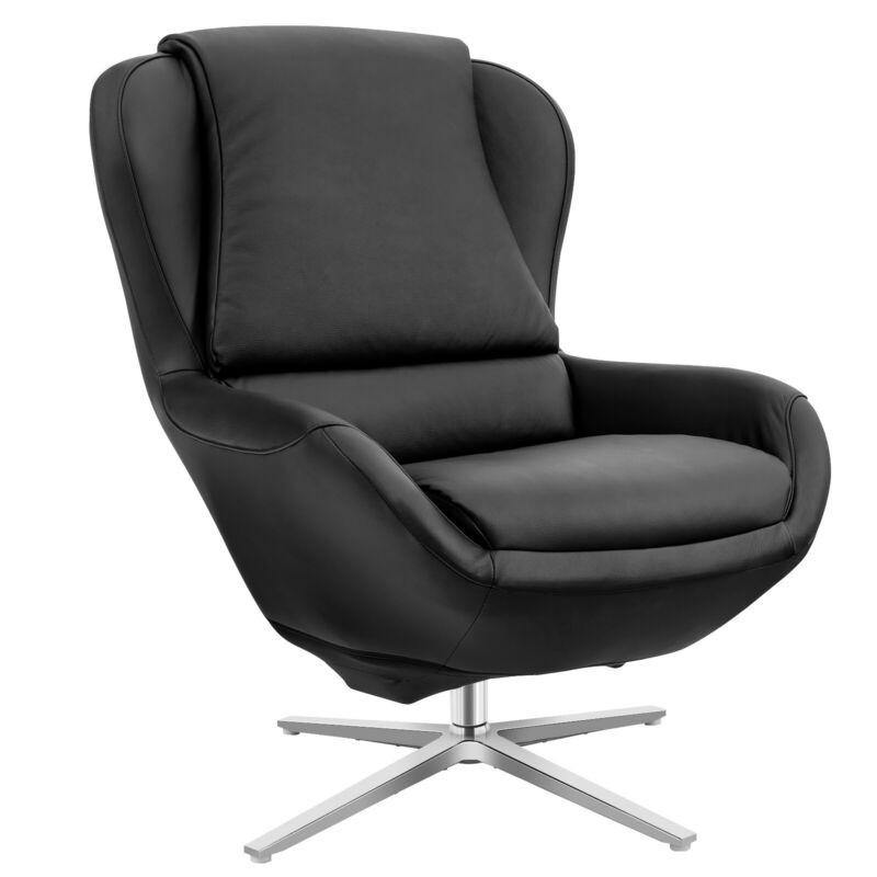 360 Swivel Leather Lounge Chair with Ottoman - Giantexus