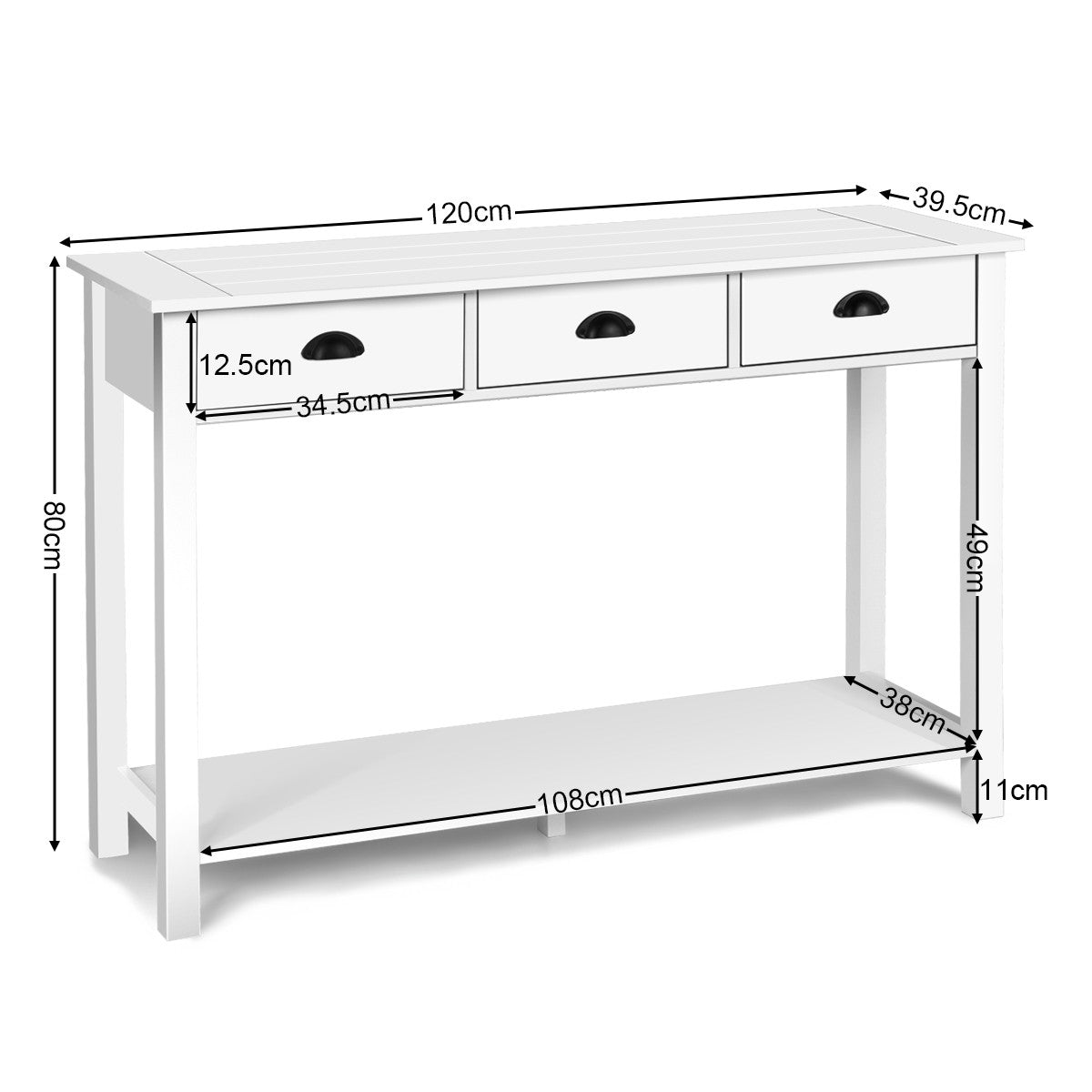 Console Sofa Table with 3 Drawers, Sofa Side Table with Shelf