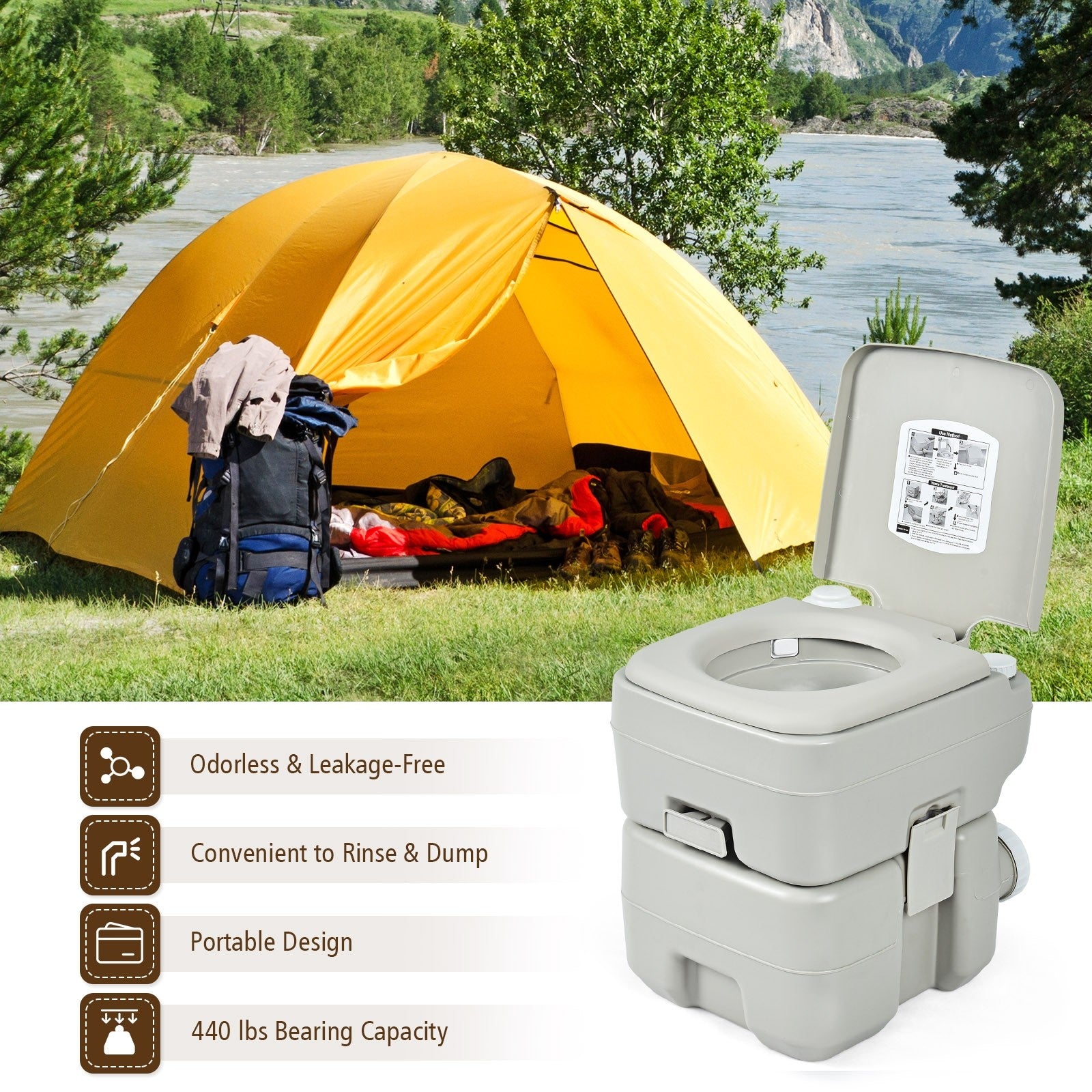 Portable Toilet 5.3 Gallon with Powerful Push Pump