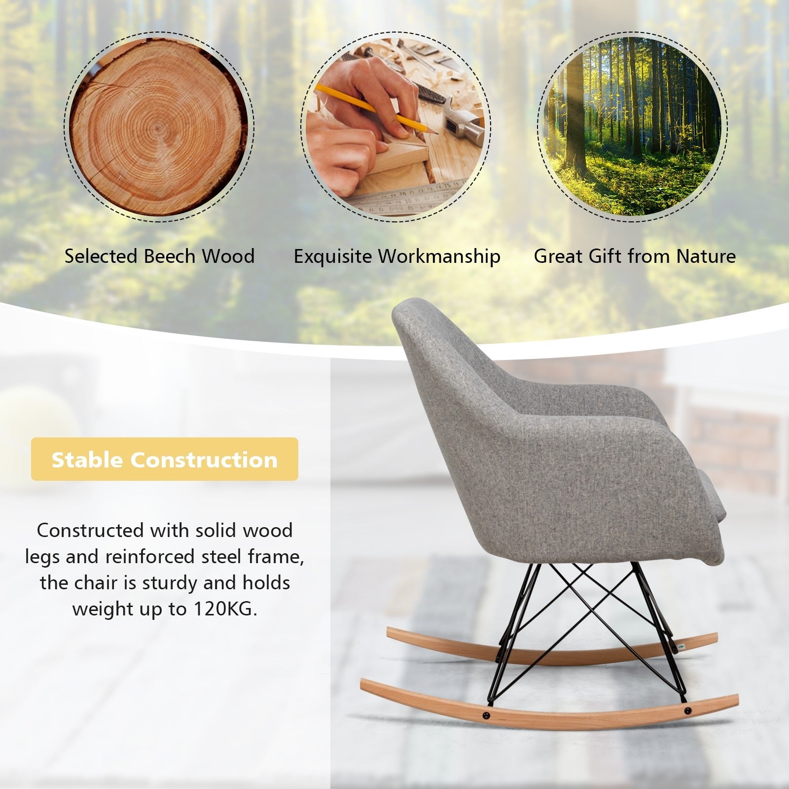 Accent Rocking Chair with Cushion - Giantexus