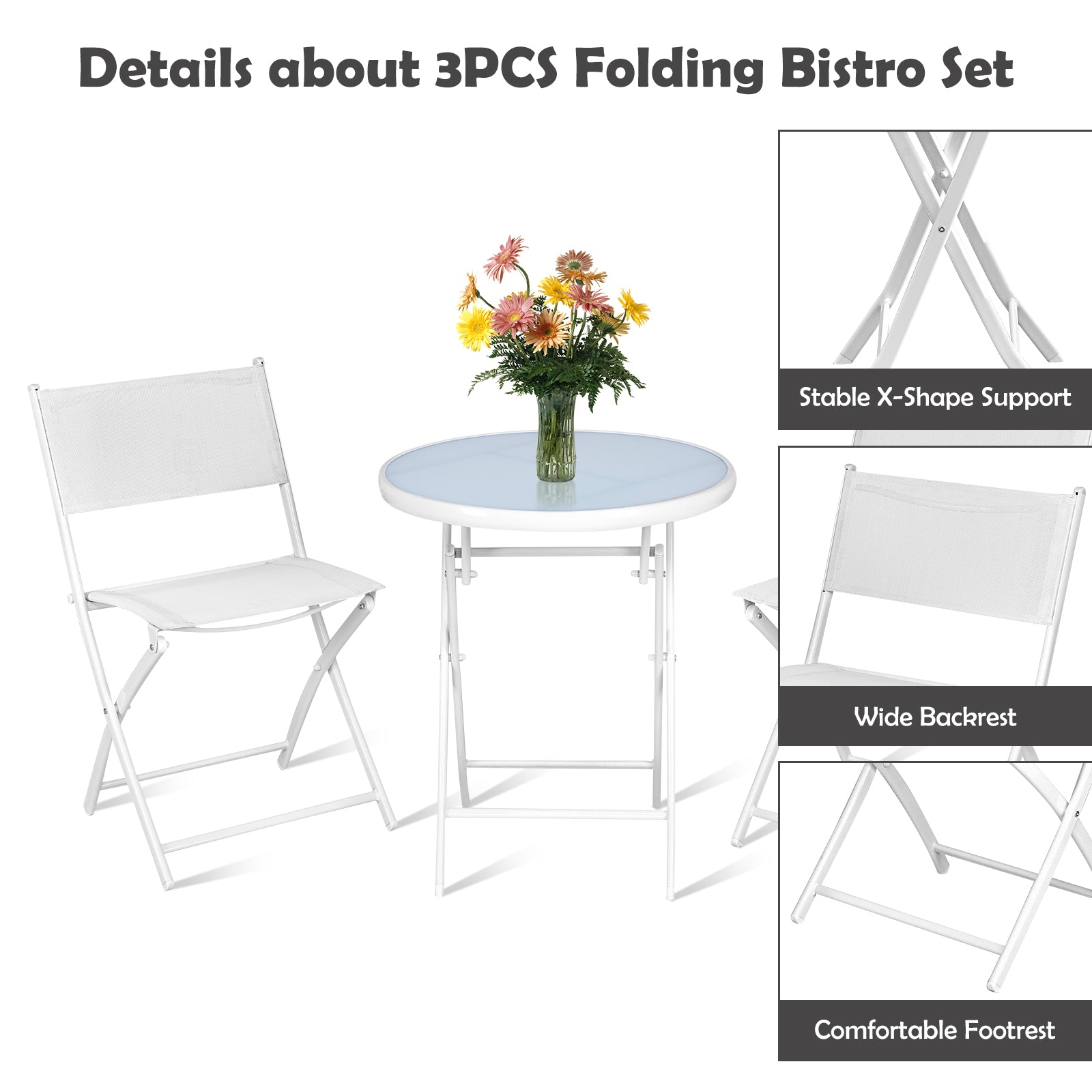 Giantex Bistro Table Set, 3 Piece Patio Bistro Set, Outdoor Folding Table and Chairs