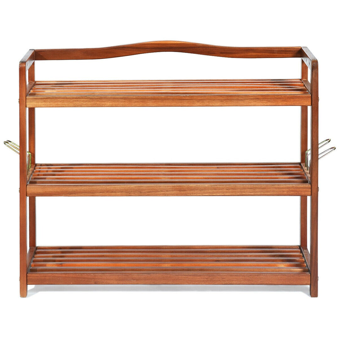 Giantex 3-Tier Wood Shoe Rack 4 Metal Side Hangers, 29"L x10.5"Wx 24.5"H