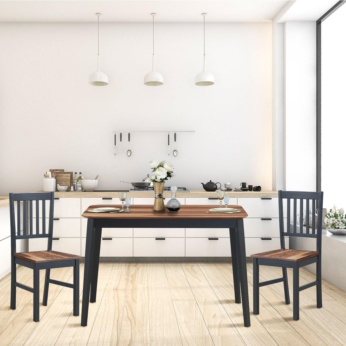 Wood Dining Table, Rectangular Kitchen Table (Walnut & Black) - Giantexus
