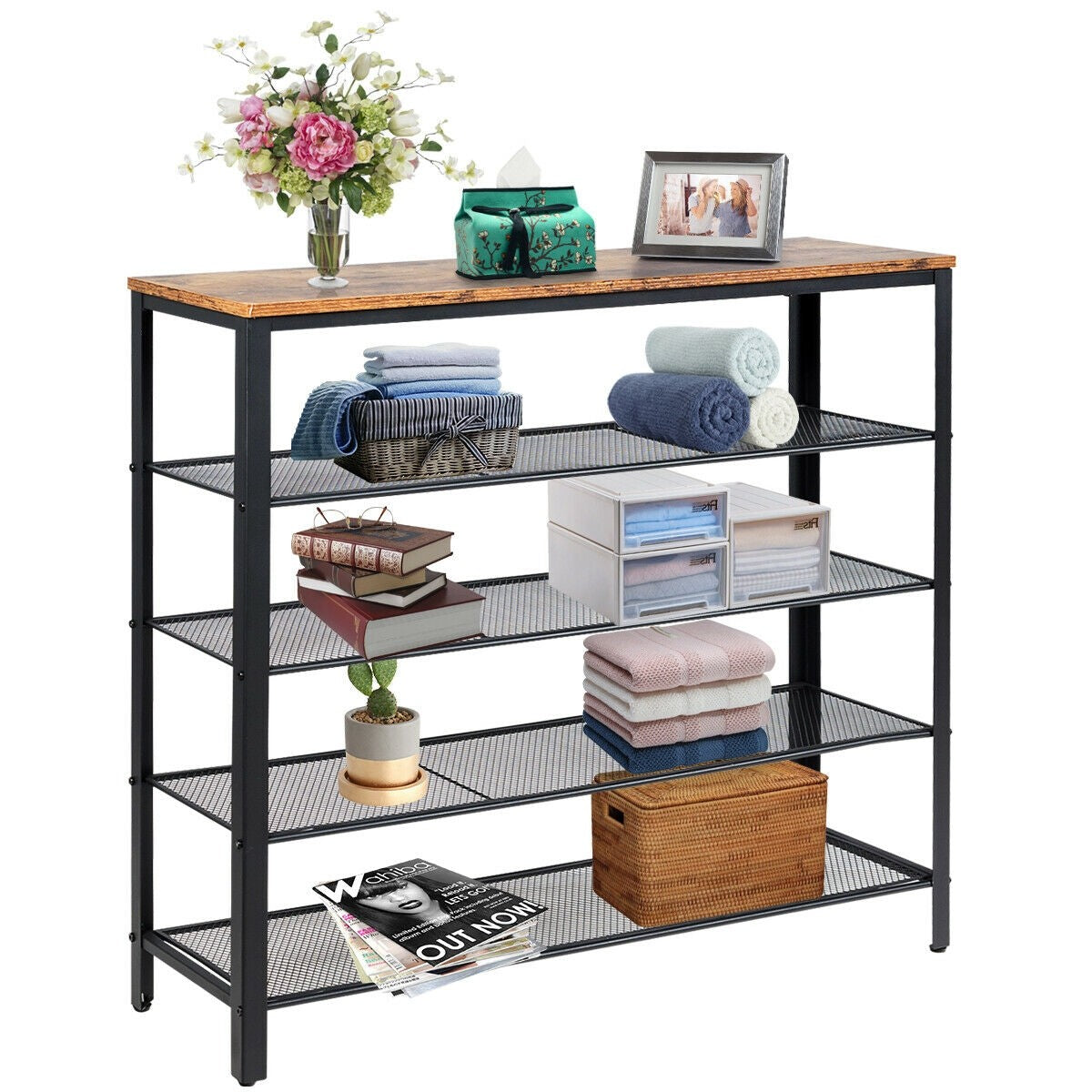 5-Tier Shoe Rack, Industrial Metal Shoe Storage Organizer - Giantexus
