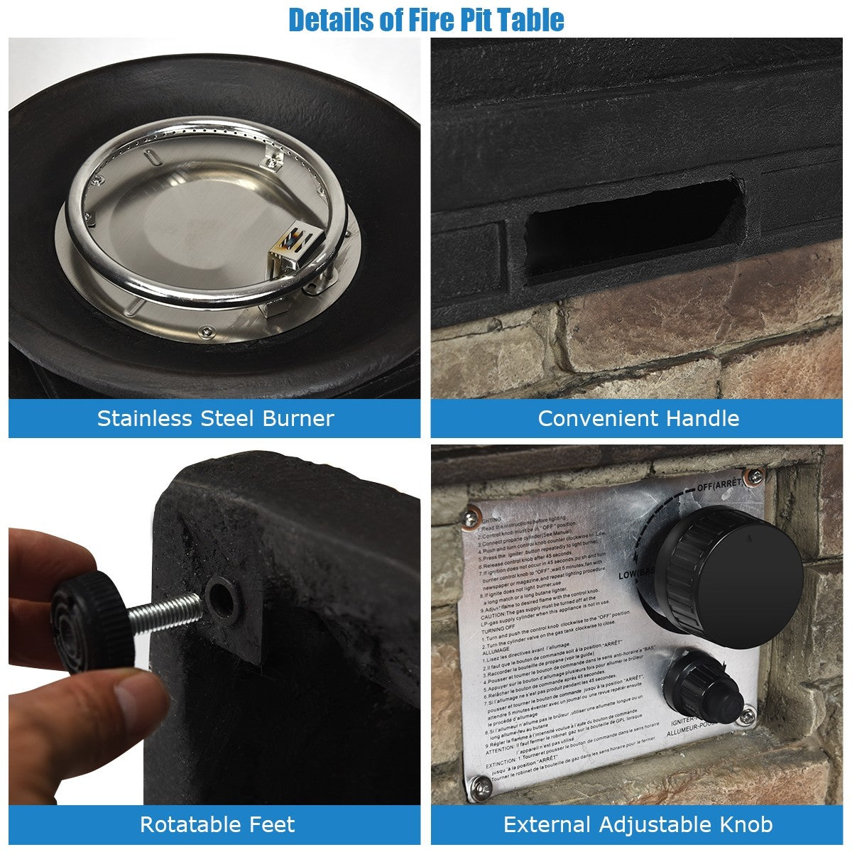 Firebowl Column, 40,000 BTU Outdoor Gas Fire Pit - Giantex