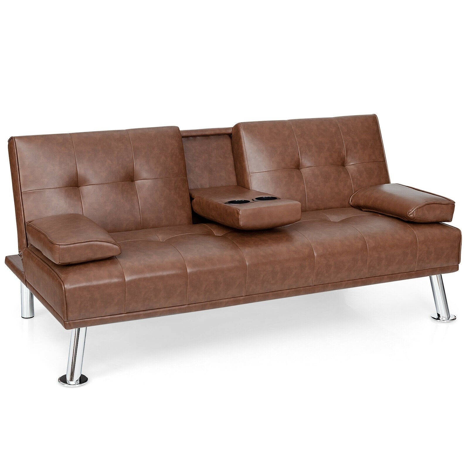 Giantex Modern Convertible Futon Sofa Bed,2 Cup Holders, Backrest Adjustable