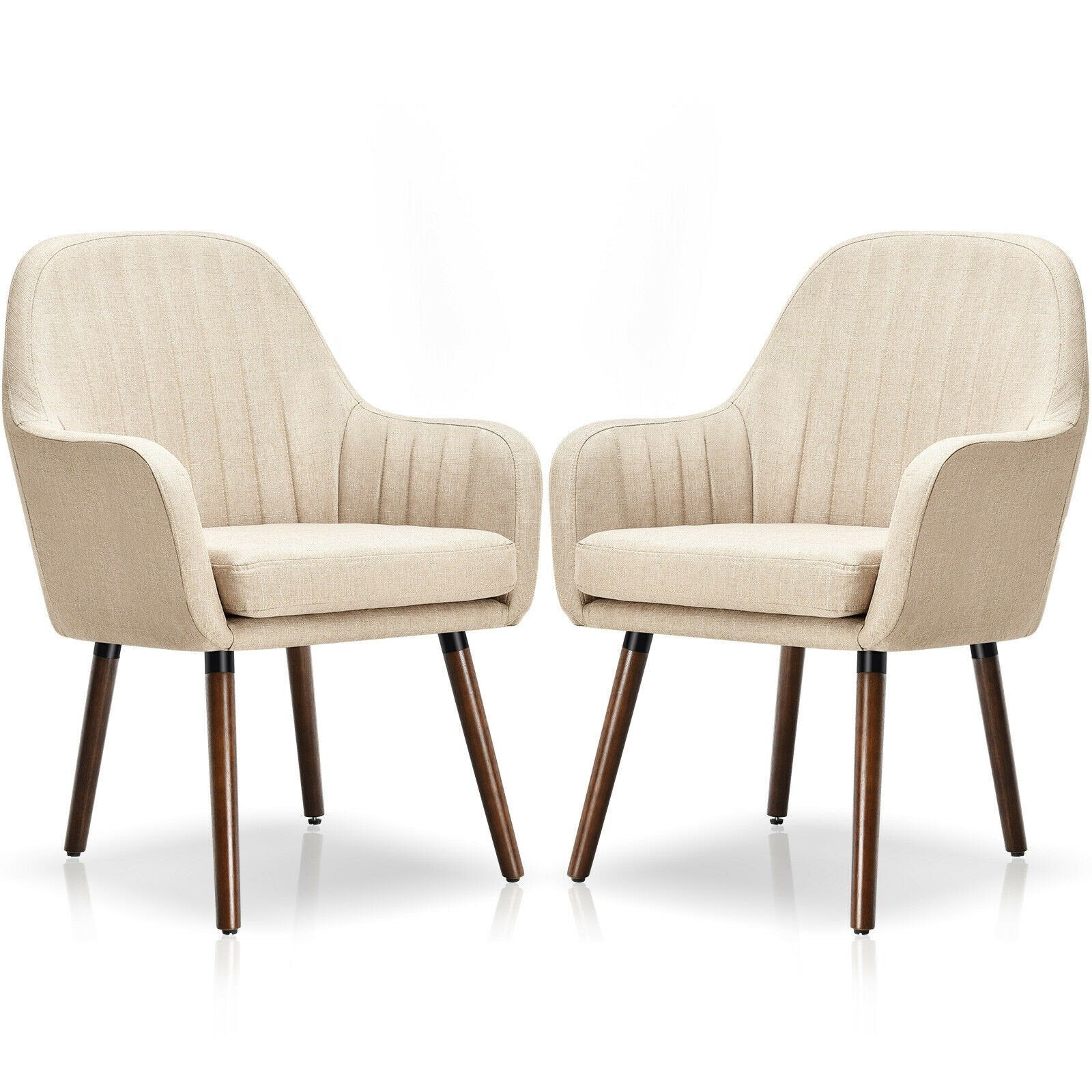 Set of 2 or 4 Fabric Dining Chairs, Accent Upholstered Arm Chair w/Wood Legs - Giantexus