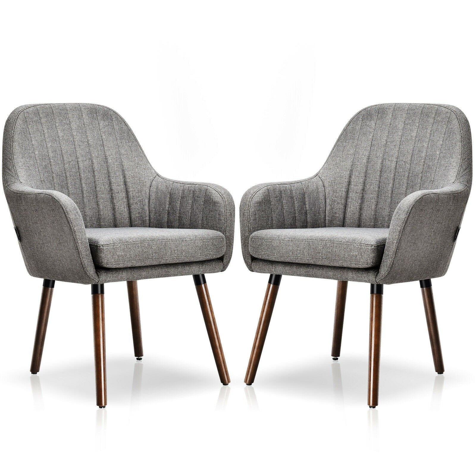 Set of 2 or 4 Fabric Dining Chairs, Accent Upholstered Arm Chair w/Wood Legs - Giantexus