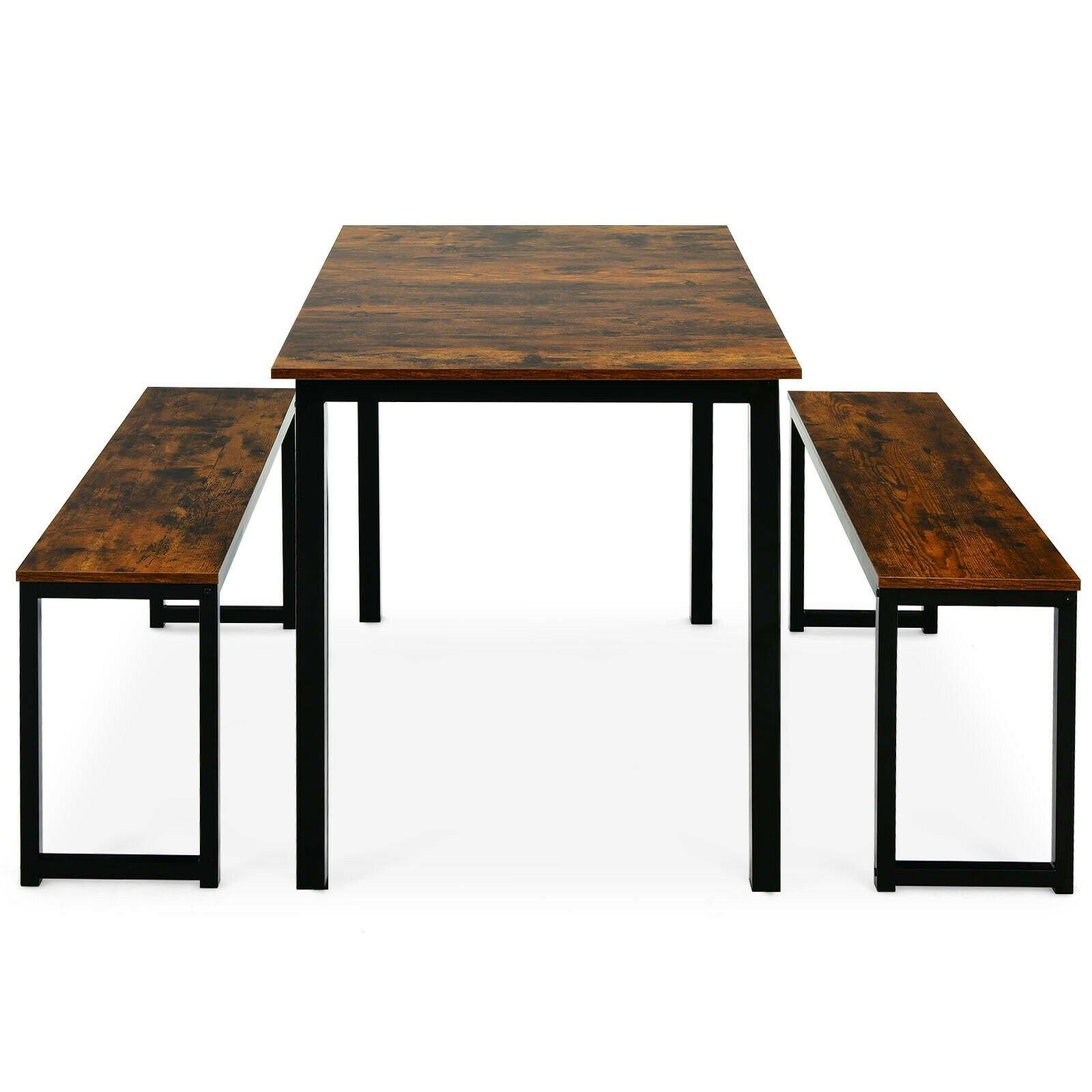 3-Piece Dining Table Set with 2 Benches, Kitchen Bench Table Set - Giantexus