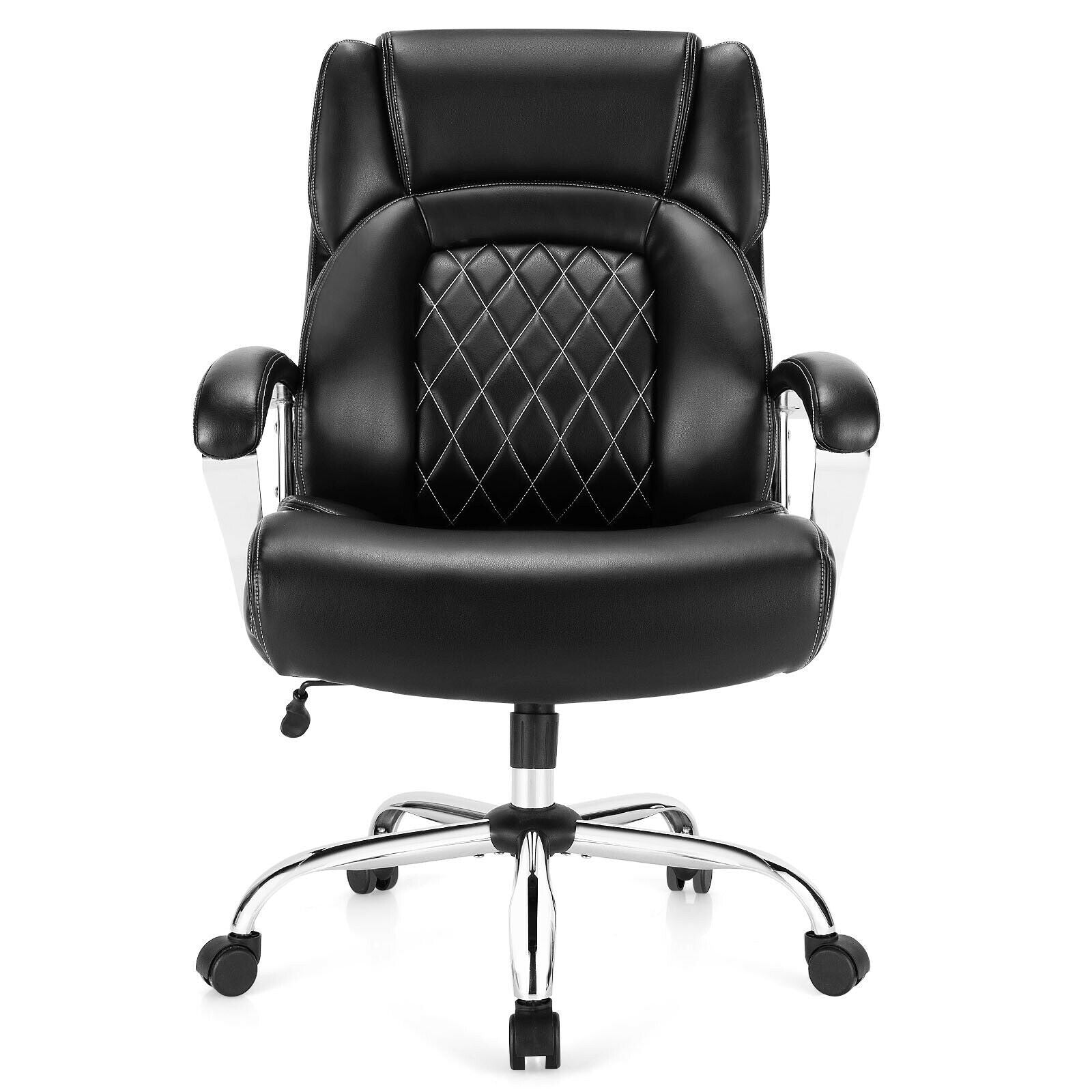 500LBS Leather Office Chair, Height Adjustable Big and Tall Executive Chair - Giantexus