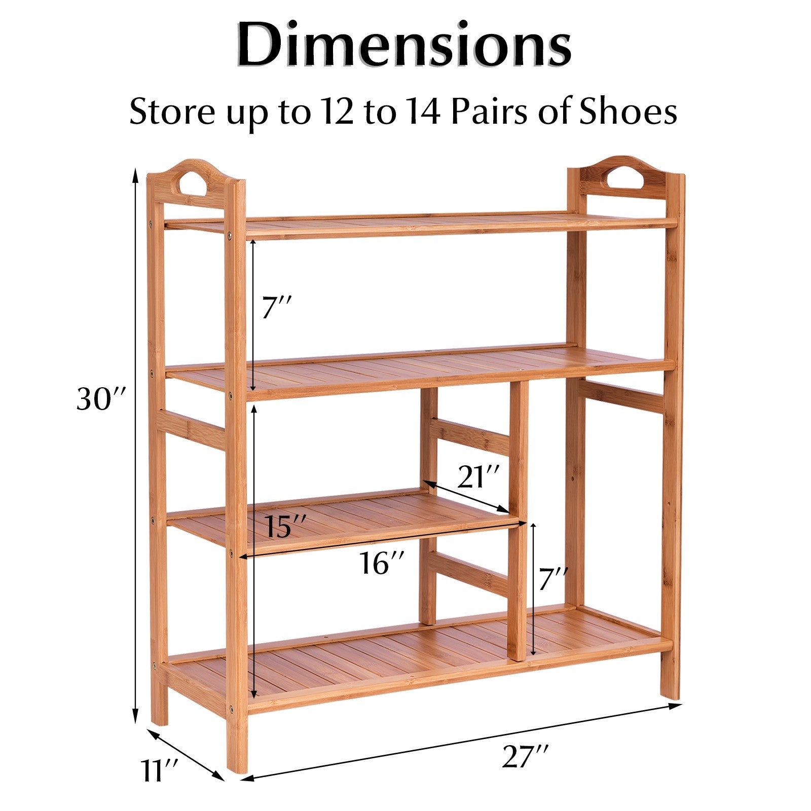 4-Tier Shoe Rack, Bamboo Shoe and Boot Rack 12-14 Pairs - Giantexus