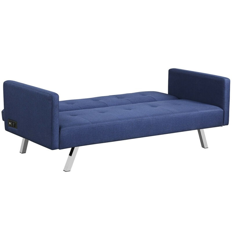 Convertible Futon Sofa, Modern 3 Seat Sofa Bed with USB and Power Strip