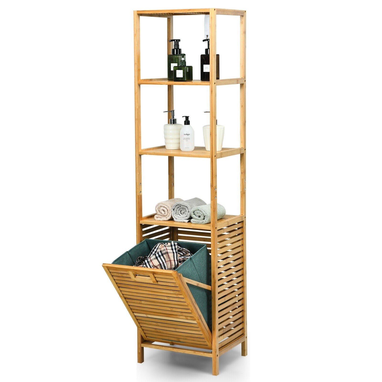 63" Tilt Out Laundry Hamper and 4-Tier Storage Shelves