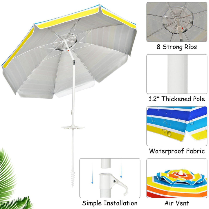 Giantex 7.2 Ft Beach Umbrella, Patio Sunshade Umbrella with Sand Anchor & Cupholder - Giantexus