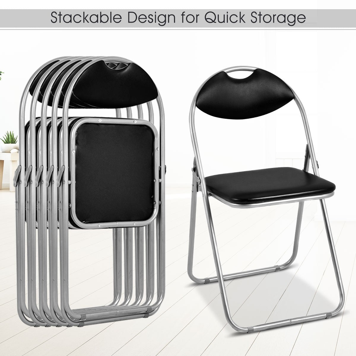 6 PCS Folding Chairs Set with Padded Seats and Carrying Handle - Giantexus