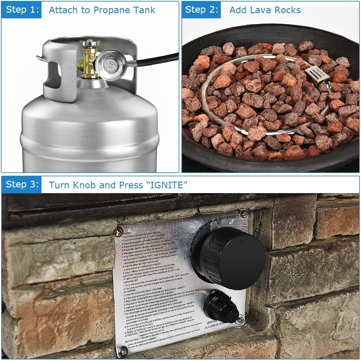 Firebowl Column, 40,000 BTU Outdoor Gas Fire Pit - Giantex