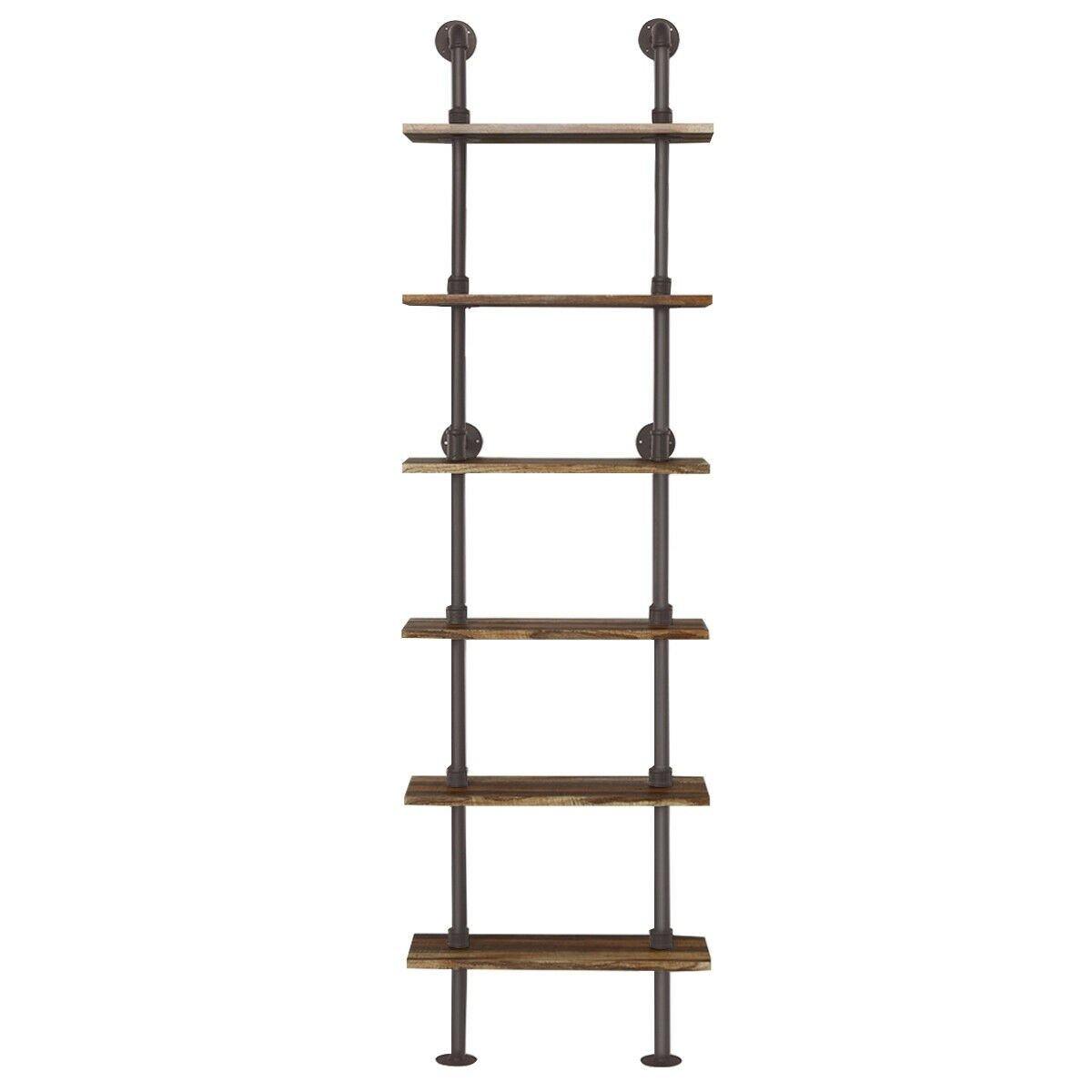 6 Tier Industrial Pipe Shelves with Wood - Giantexus