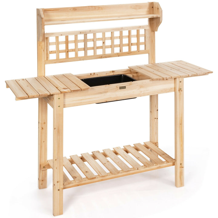 Giantex Garden Potting Bench, Outdoor Wood Work Table w/Sliding Tabletop