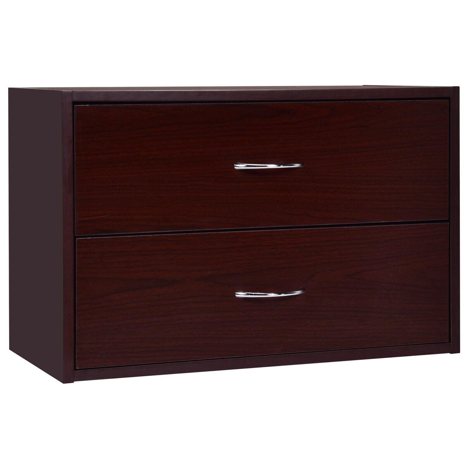 2-Drawer Dresser Retro Stackable Storage Cabinet with Handles - Giantexus