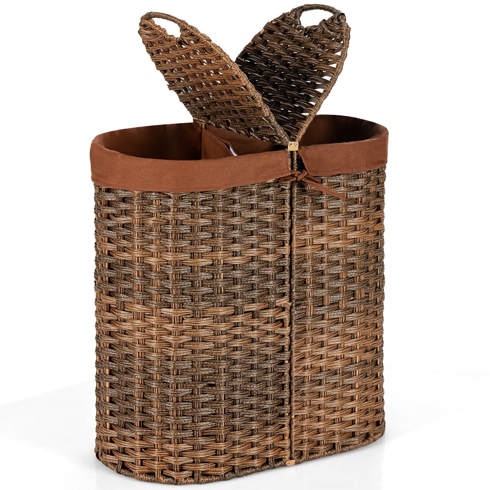 Hand-Woven Double Laundry Hamper with Lid
