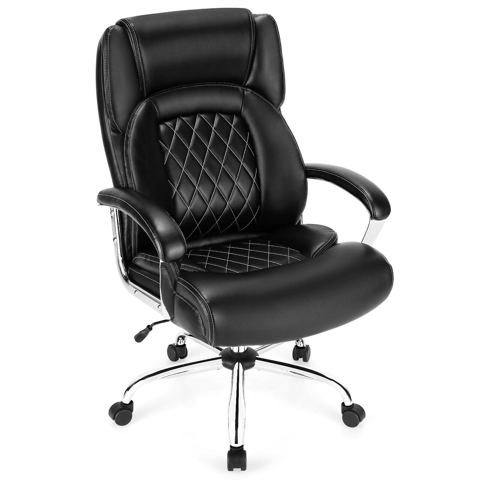 500LBS Leather Office Chair, Height Adjustable Big and Tall Executive Chair - Giantexus