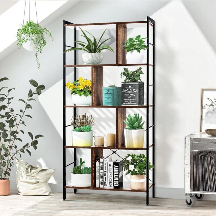 4-Tier Bookshelf, Industrial Style Bookcase with Metal Frame (Rustic Brown) - Giantexus