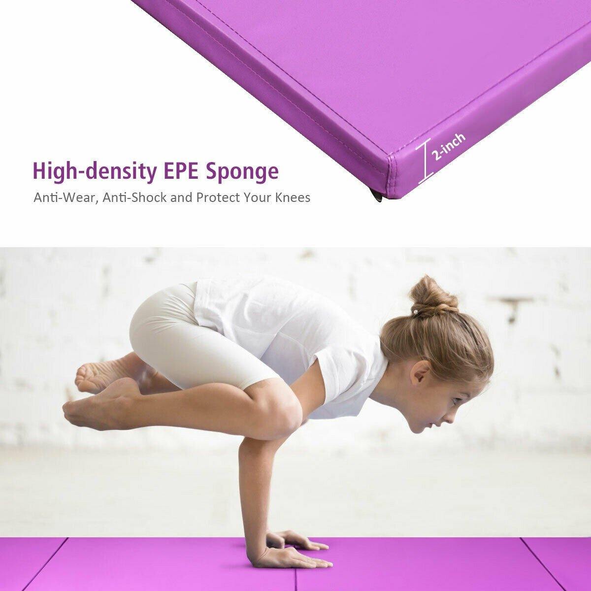 4'x8'x2 Gymnastics Mat, Folding Anti-Tear Gymnastics Panel Mats w/Carrying Handles - Giantexus