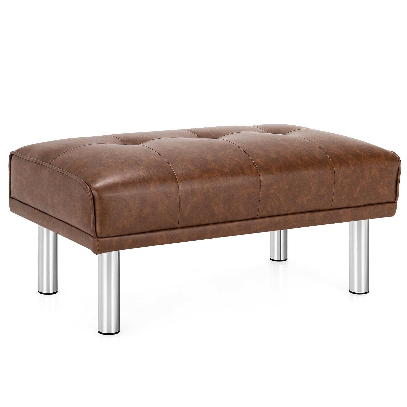 Tufted Ottoman, Rectangle Footrest Stool with Stainless Steel Legs