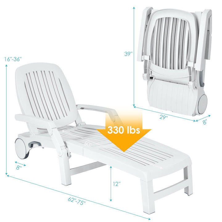 Chaise Lounge Outdoor,Foldable Sun Lounger with Wheels - Giantexus