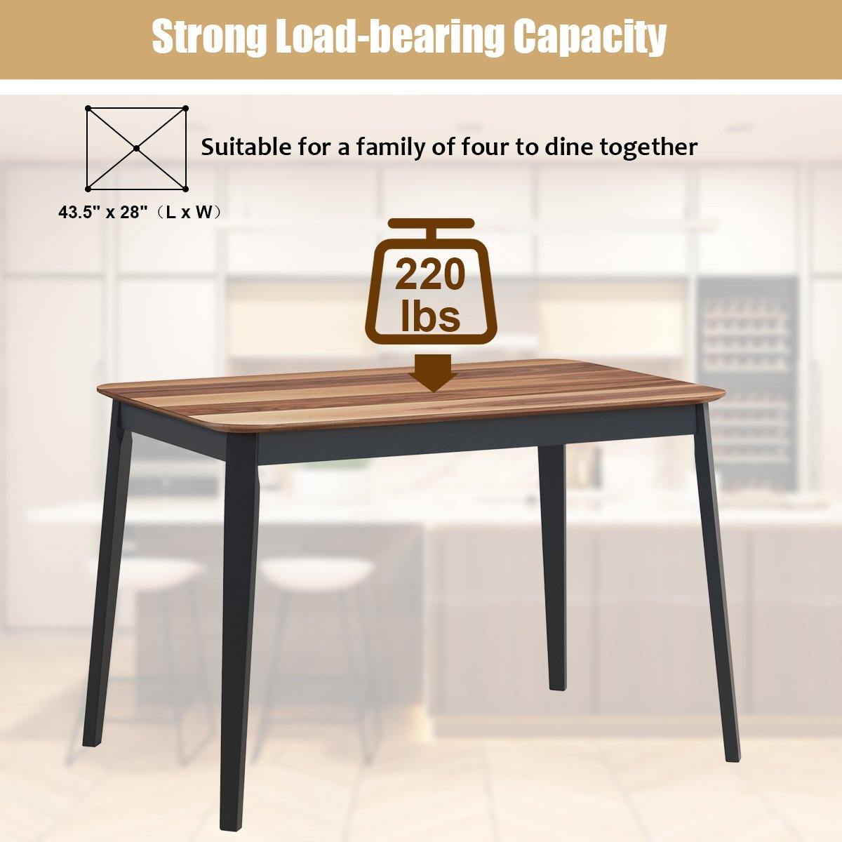 Wood Dining Table, Rectangular Kitchen Table (Walnut & Black) - Giantexus