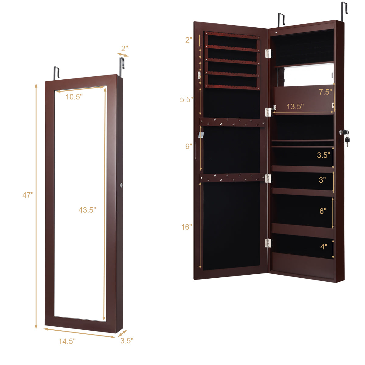 Giantex | 15 LEDs Wall Door Mounted Jewelry Armoire with Mirror