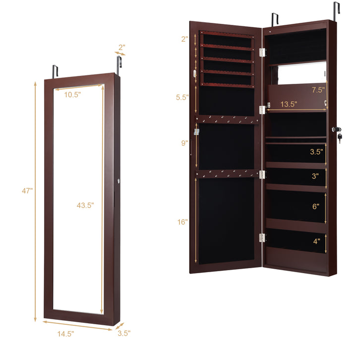  15 LEDs Wall Door Mounted Jewelry Armoire with Mirror - Giantex
