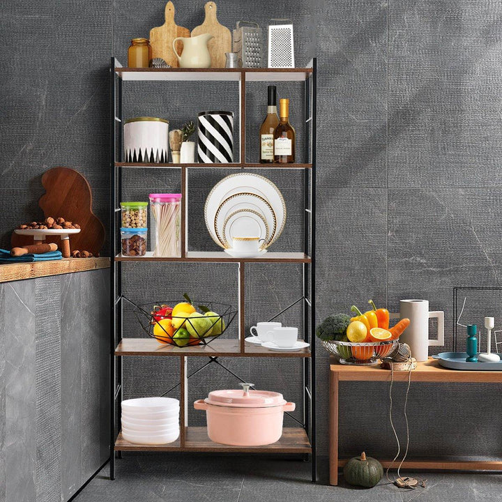 4-Tier Bookshelf, Industrial Style Bookcase with Metal Frame (Rustic Brown) - Giantexus