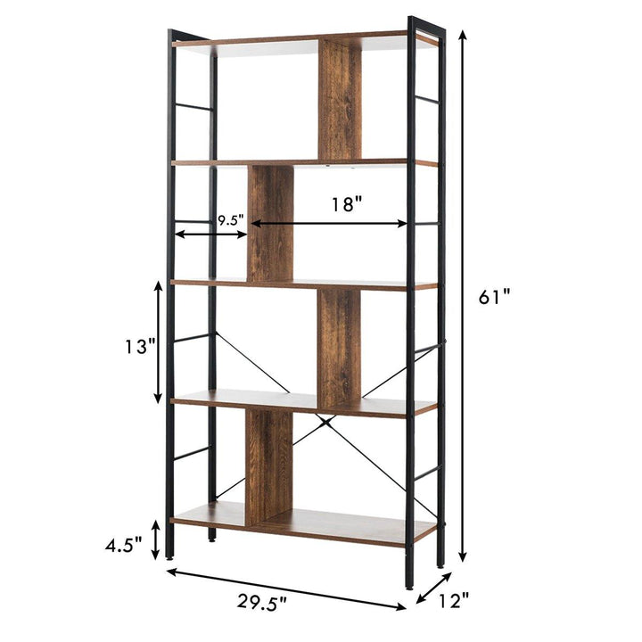 4-Tier Bookshelf, Industrial Style Bookcase with Metal Frame (Rustic Brown) - Giantexus