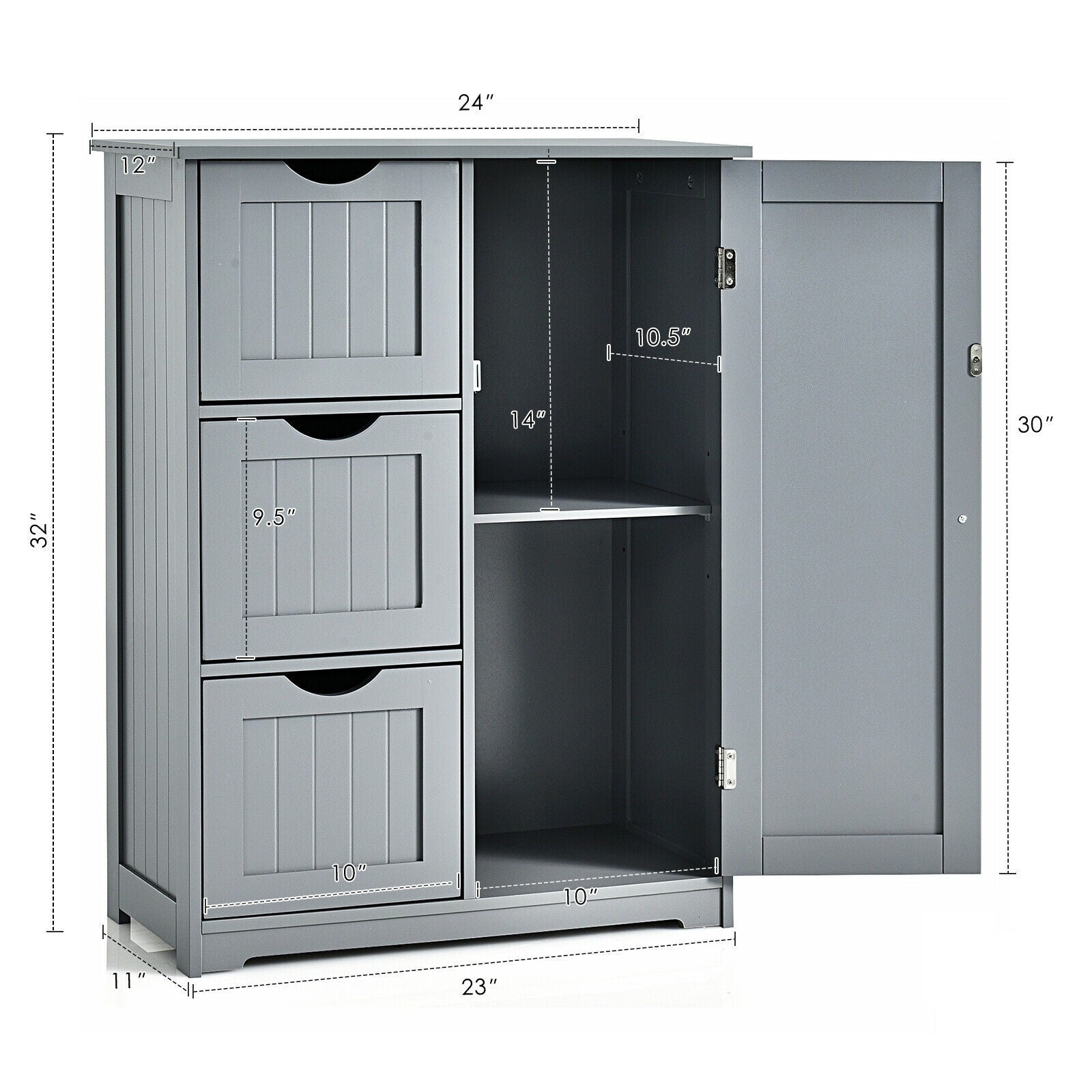 Bathroom Floor Cabinet, Wooden Storage Cabinet - Giantexus