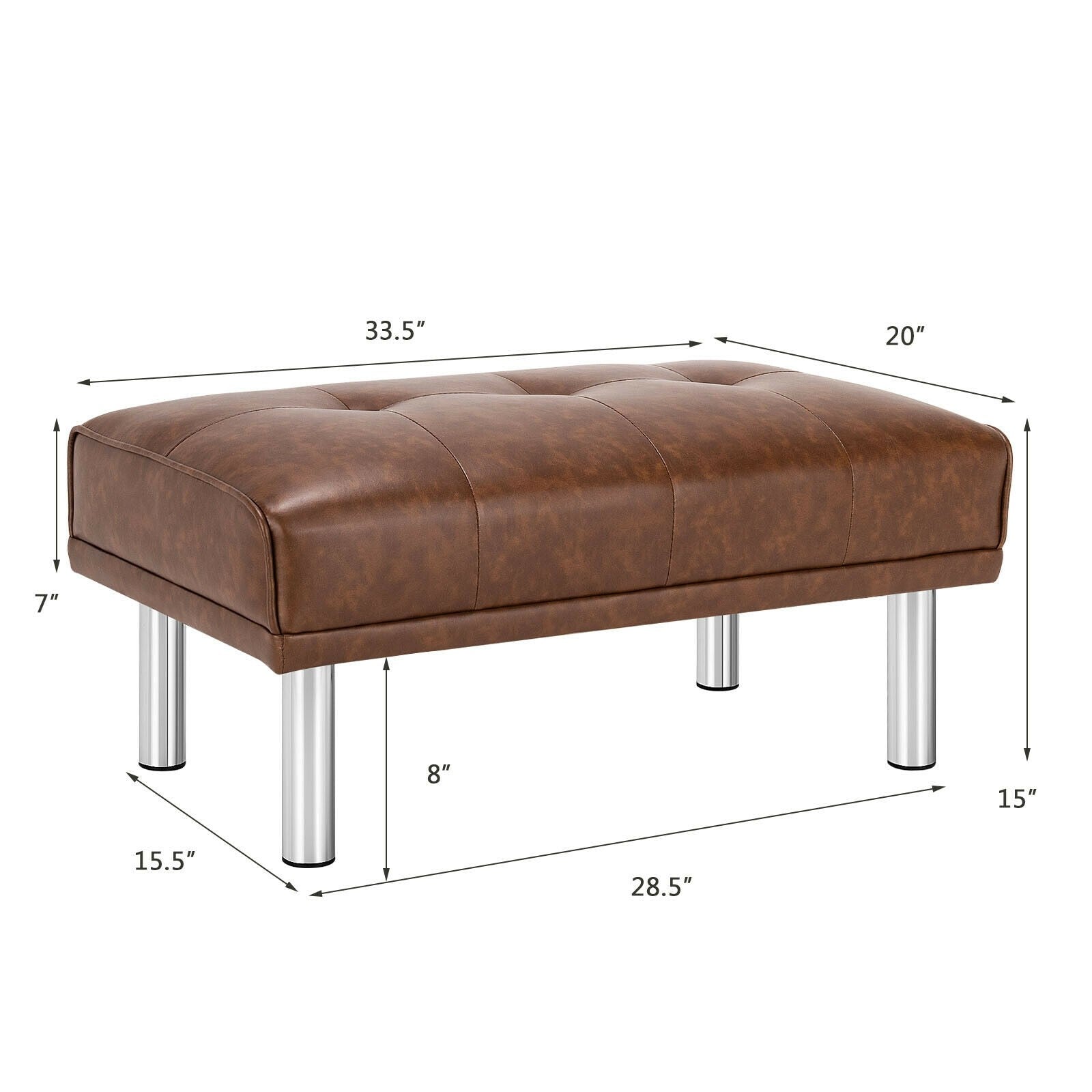 Tufted Ottoman, Rectangle Footrest Stool with Stainless Steel Legs